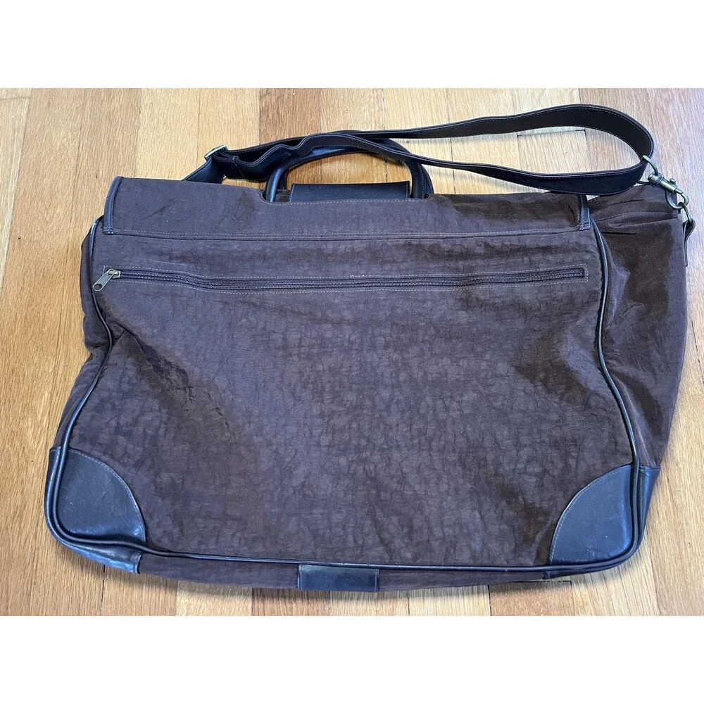 Gevalia Kaffe Weekender Duffel Bag Brown Nylon Leather Trim Shoulder Strap